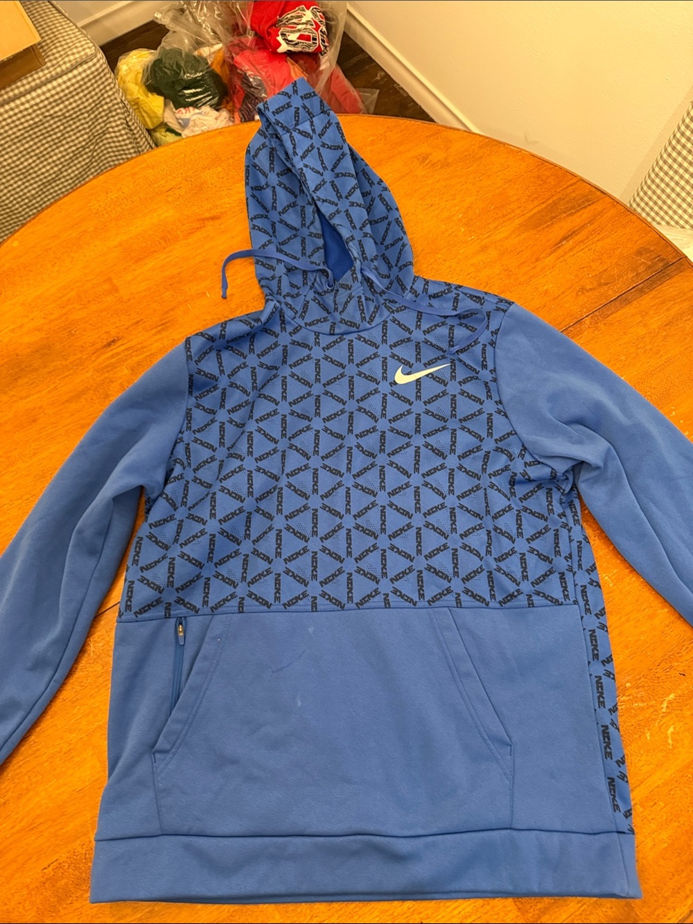 Nike Blue Patterned Hooded Pullover for men large